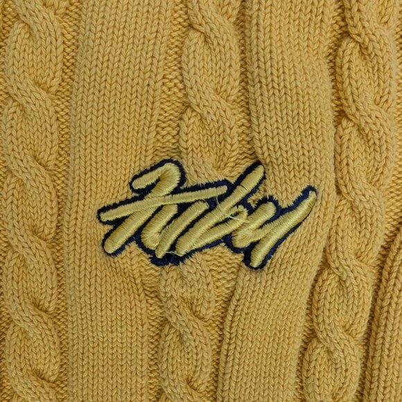 Vintage Y2K FUBU Sweater Vest Men's L Yellow Logo Embroidered Retro Cable-Knit - Picture 2 of 7